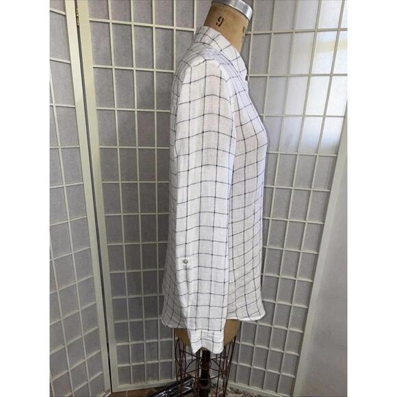 Tahari 100% Linen White Roll Tab Long Sleeve Quiet Luxury Minimalist Blouse Smal - Picture 5 of 15